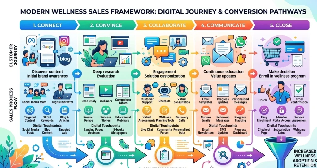 The 5 C's of sales framework applied to wellness brand growth and customer acquisition.