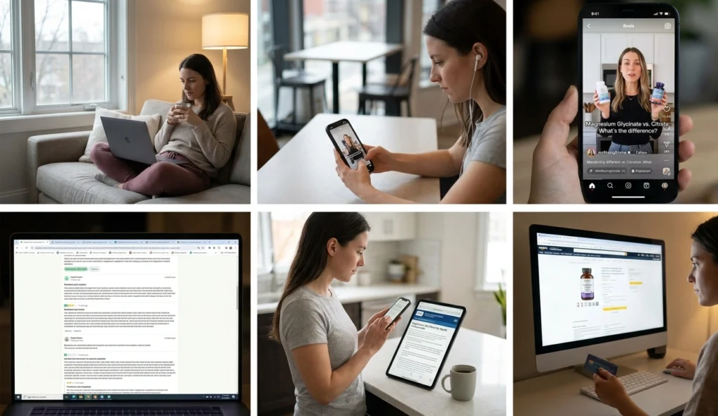 Healthcare customers researching products online before making purchase decisions.