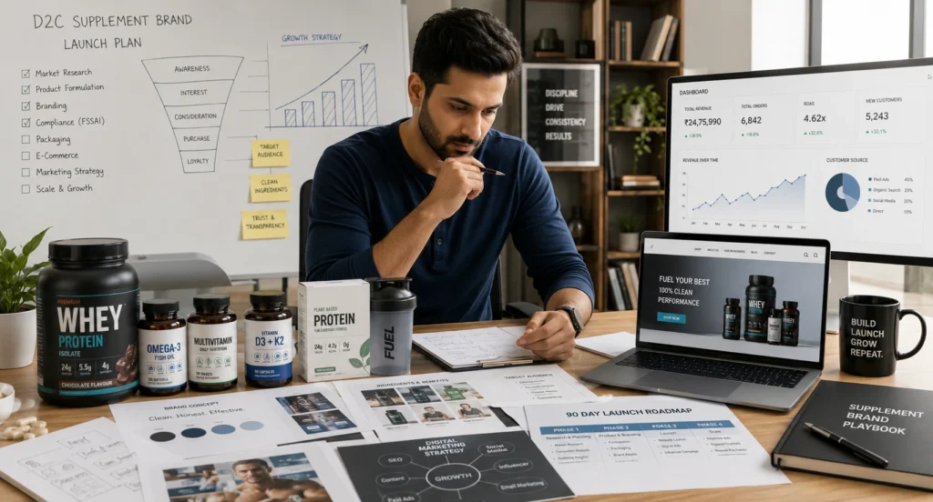 How to launch a D2C supplement brand in India with product development, branding, and ecommerce growth strategies
