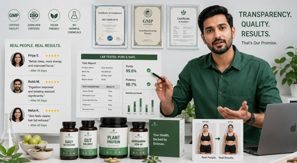 Proof-based approach to market a wellness brand through trust, certifications, and customer results