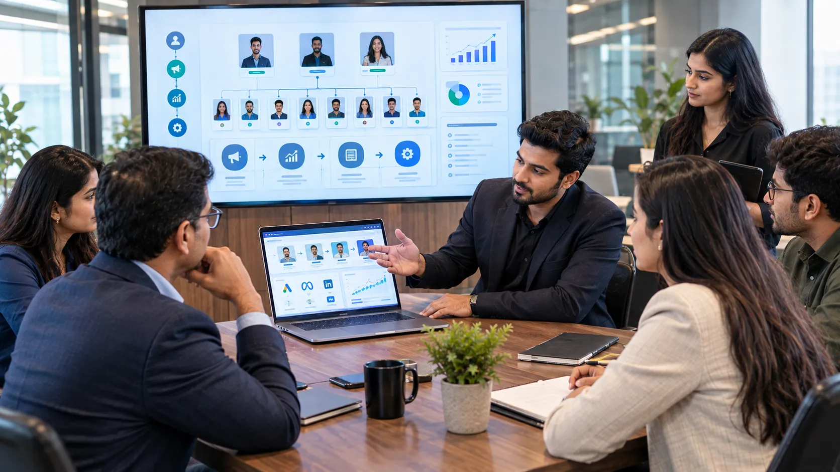 Business owner meeting the performance marketing team responsible for account execution