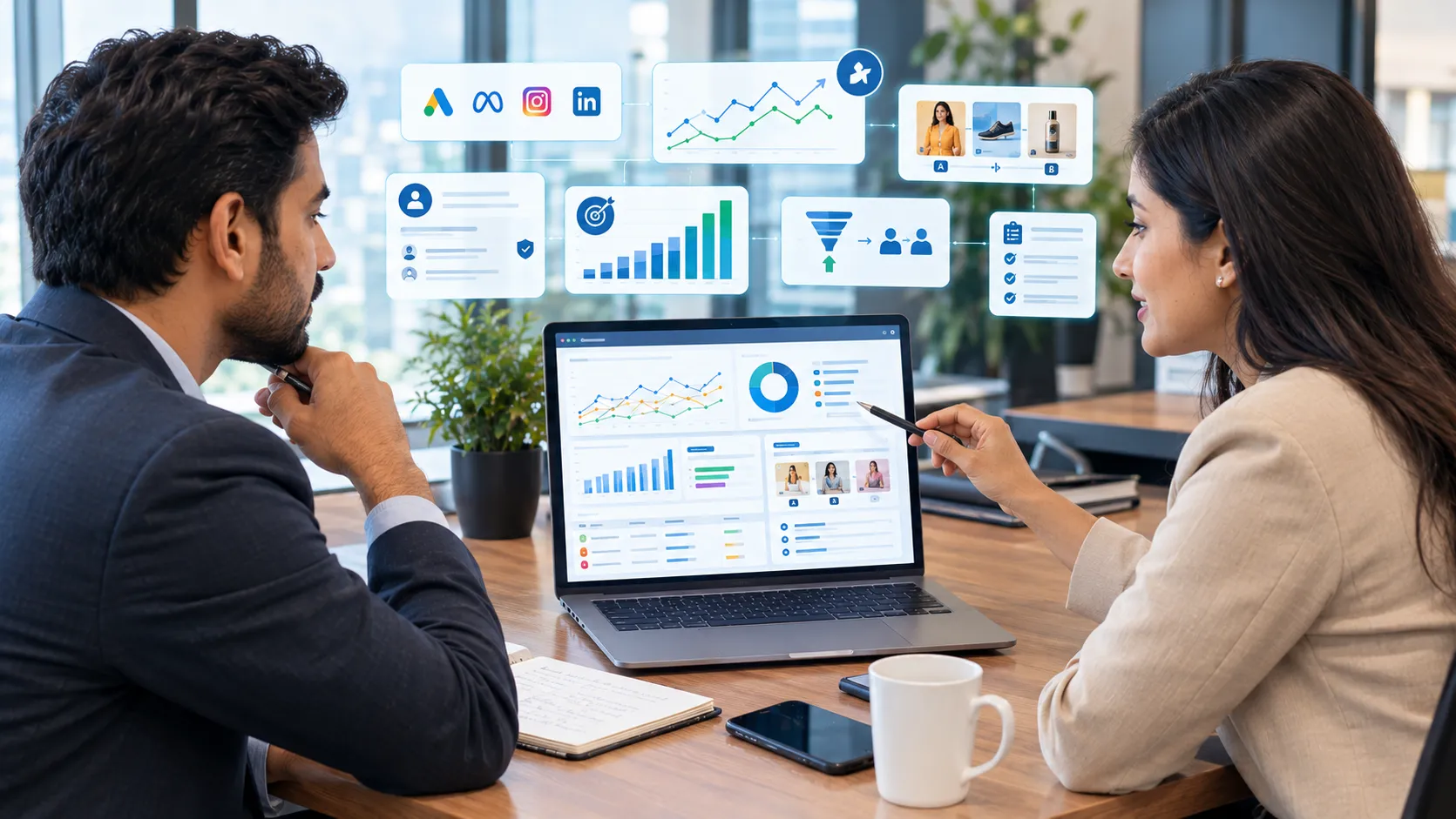 Business owner evaluating a performance marketing agency partner and campaign results