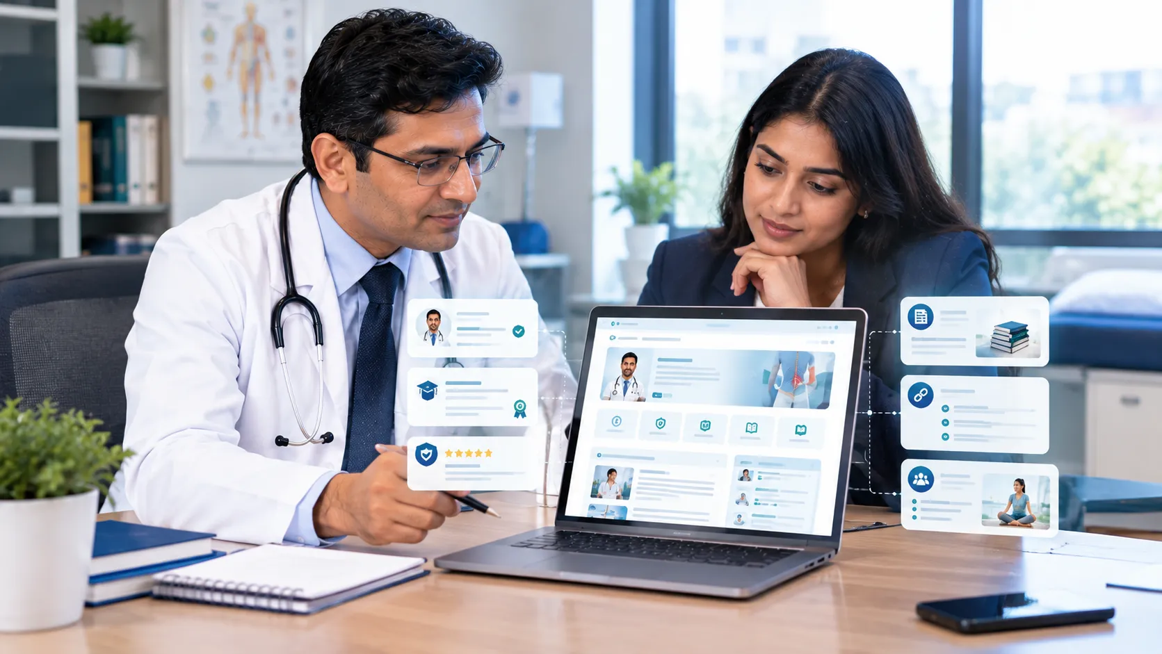 Doctor reviewing healthcare content for medical accuracy and patient trust
