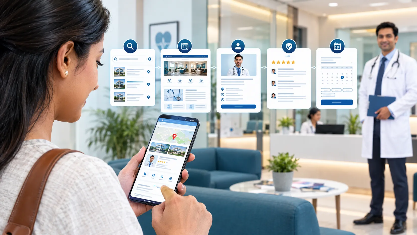 Healthcare SEO journey from online search and doctor profile to patient appointment booking