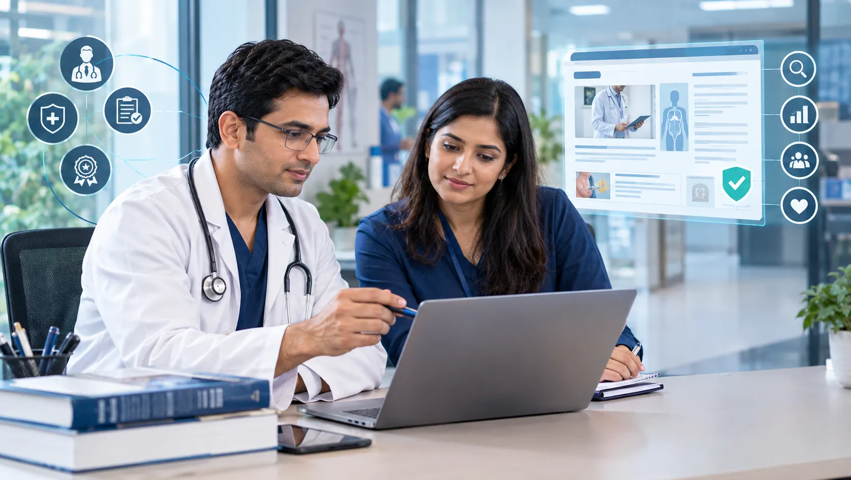 Physician reviewing medically accurate hospital content to build patient trust