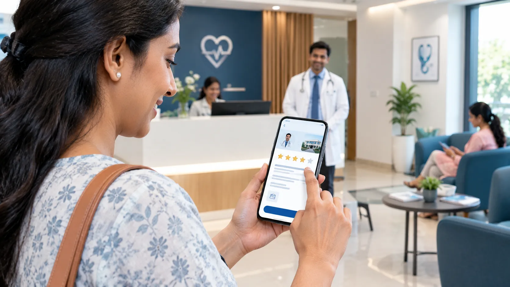 Patient leaving an online review after visiting a local doctor's practice