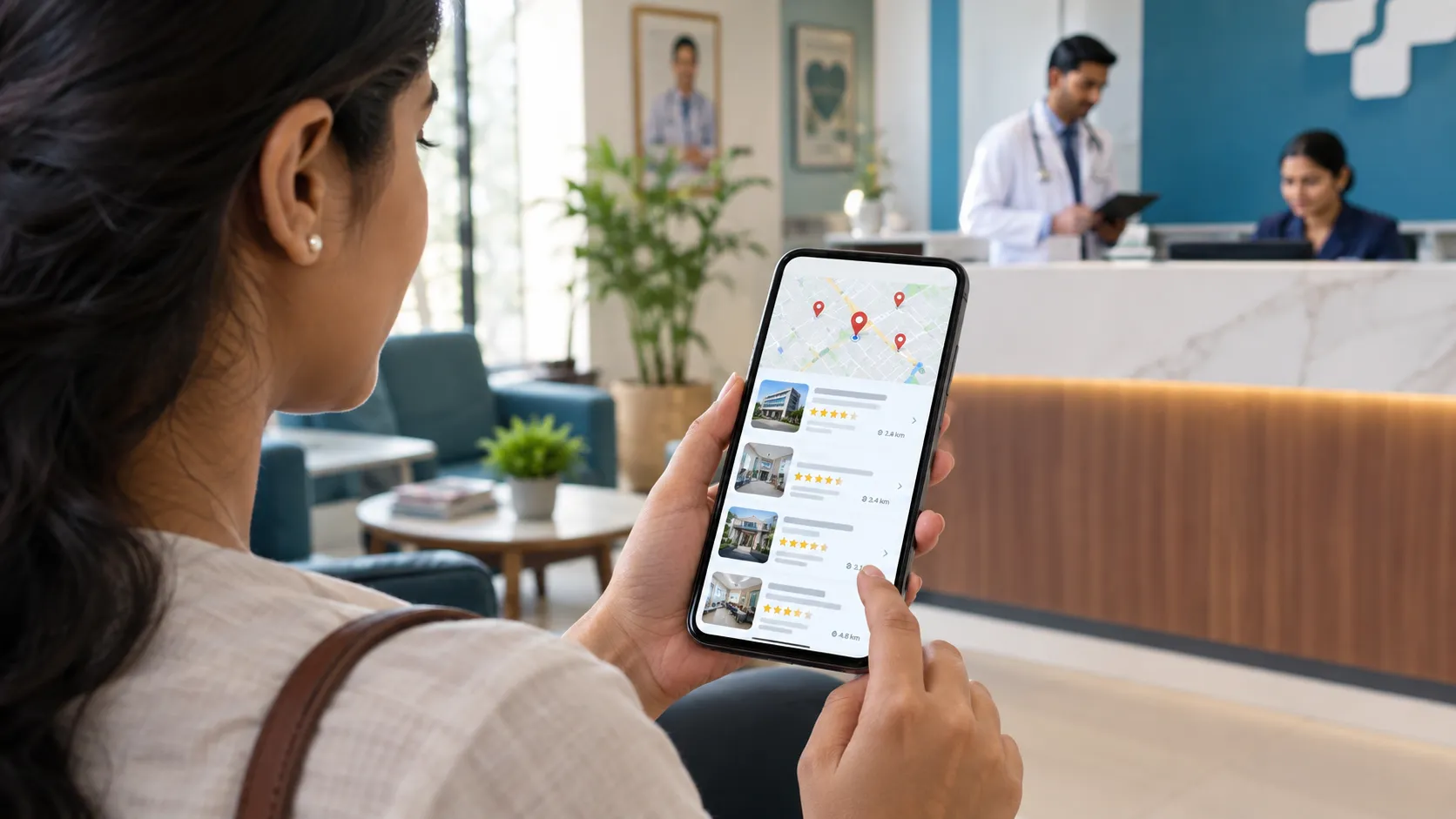 Patient searching for a local healthcare provider through online maps and search