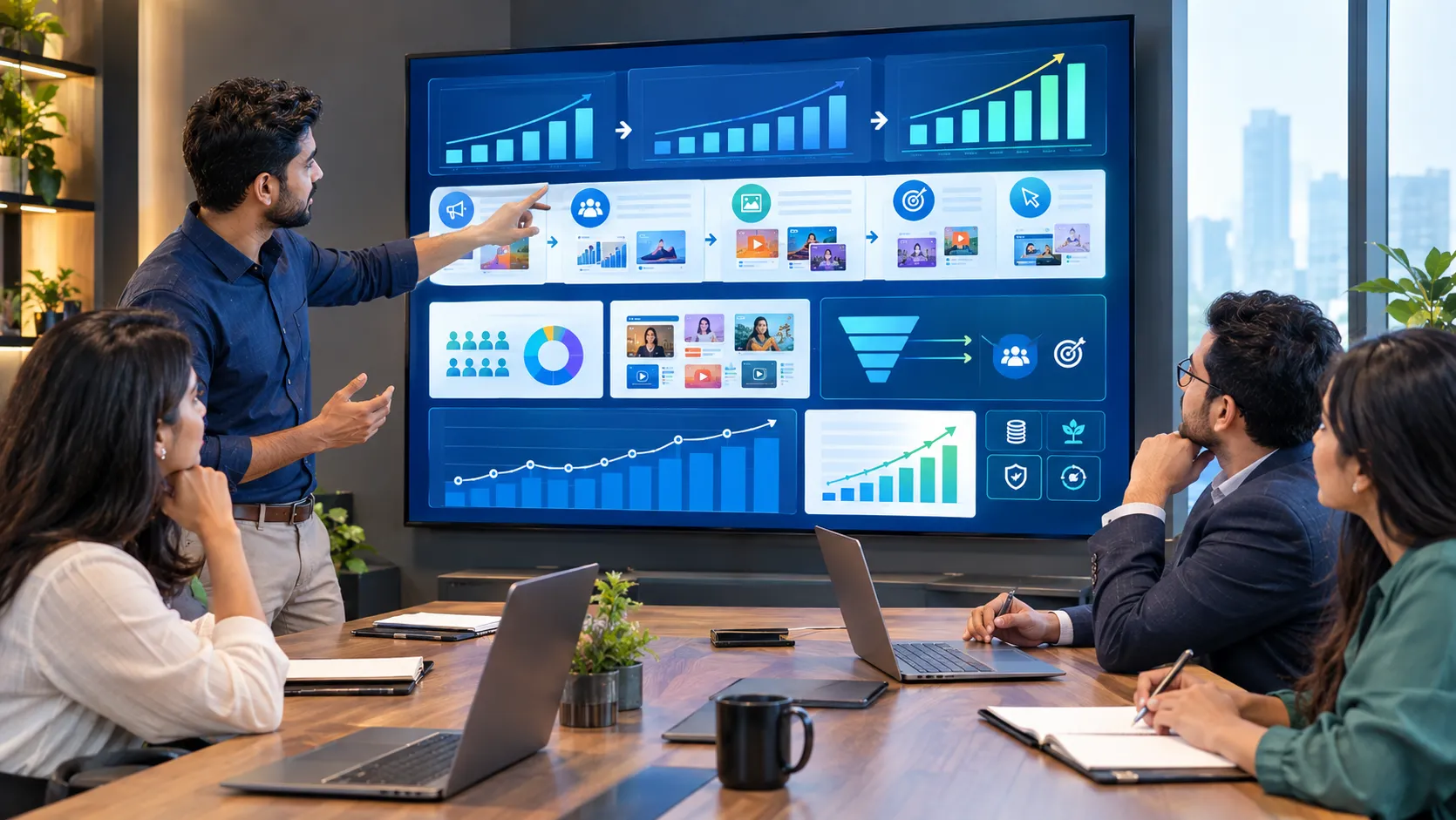 Performance marketing team analyzing long-term campaign growth and ROI optimization